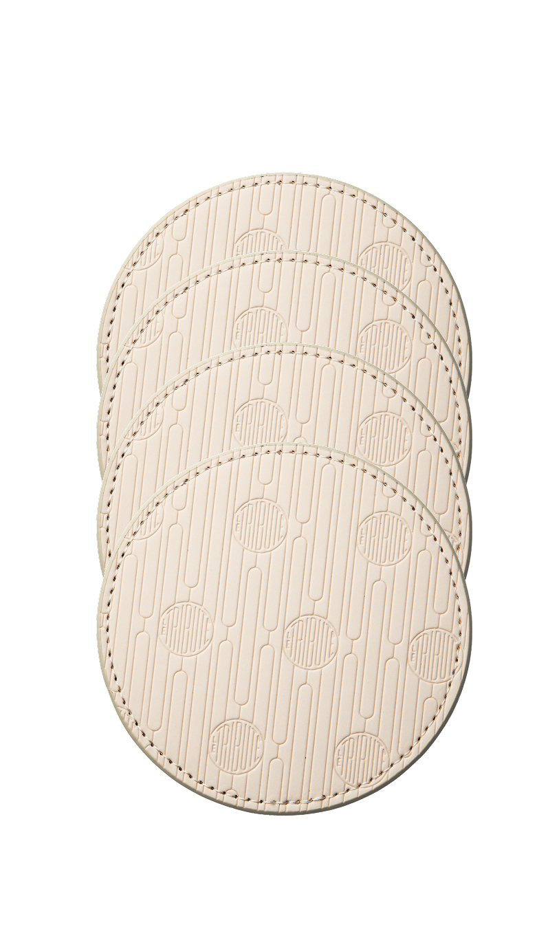 LE TRIBUTE Sottobicchieri Beige Ecopelle 4 Pezzi Incisi