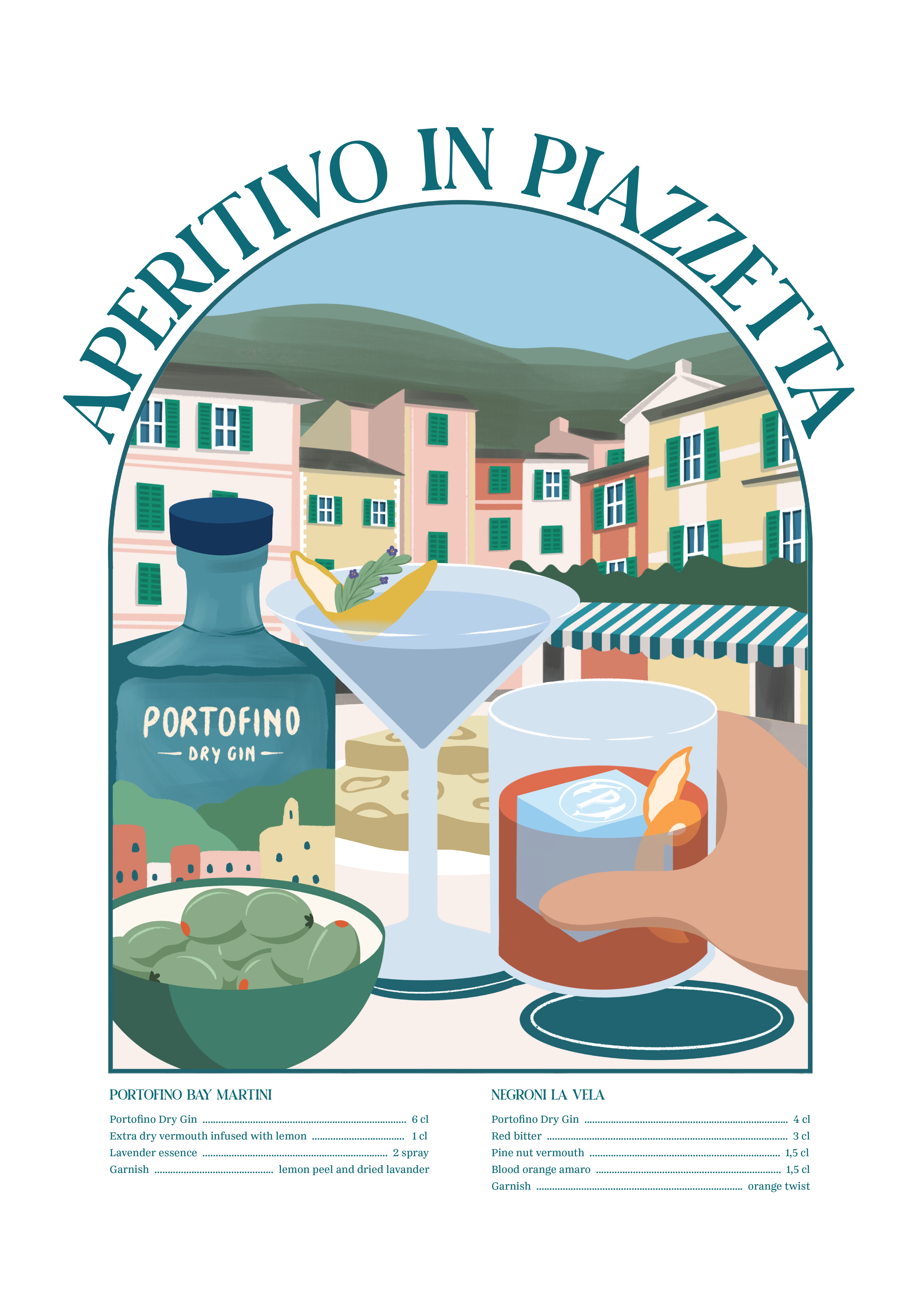 Portofino T-Shirt Aperitivo in Piazzetta cotone organico bianca