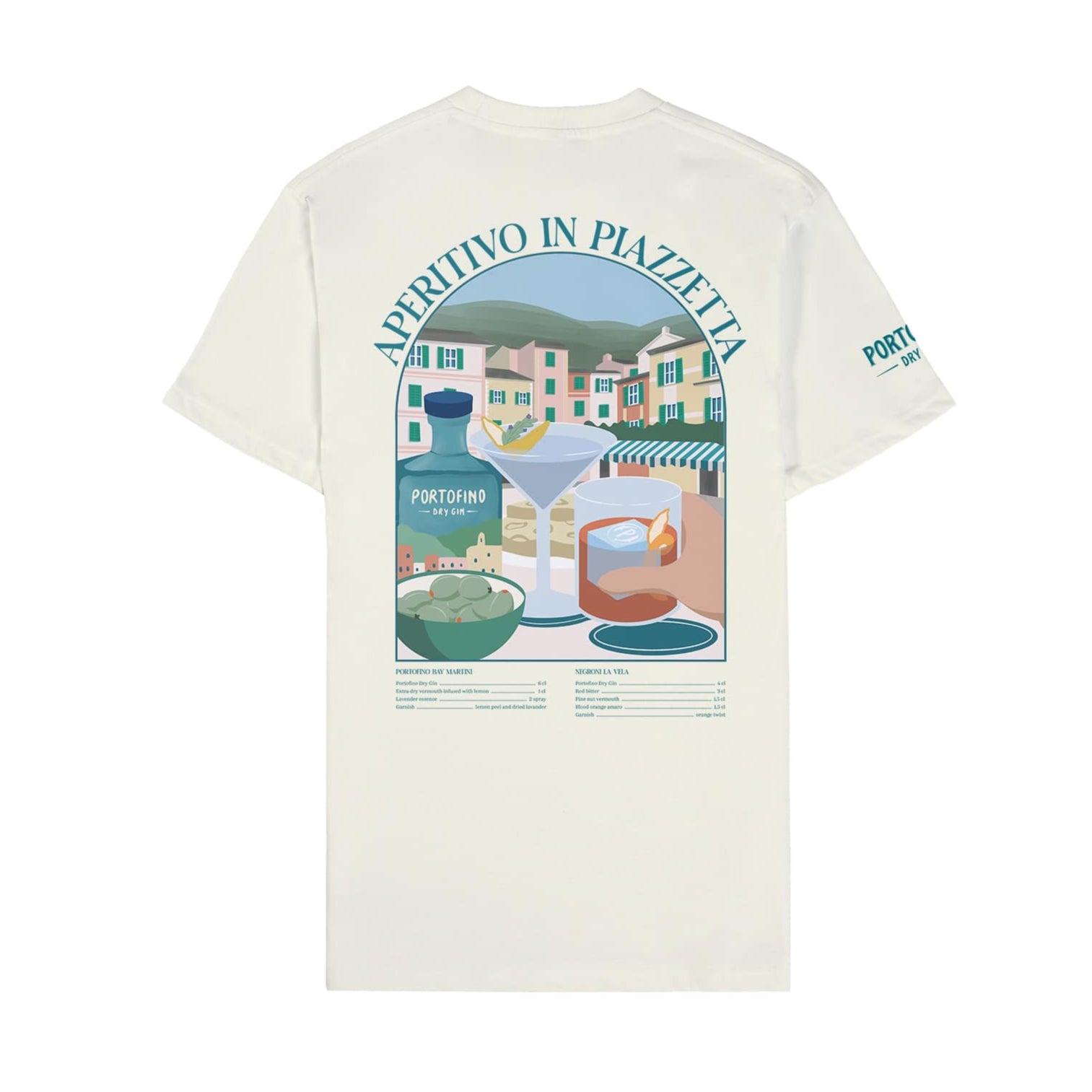 Portofino T-Shirt Aperitivo in Piazzetta cotone organico bianca