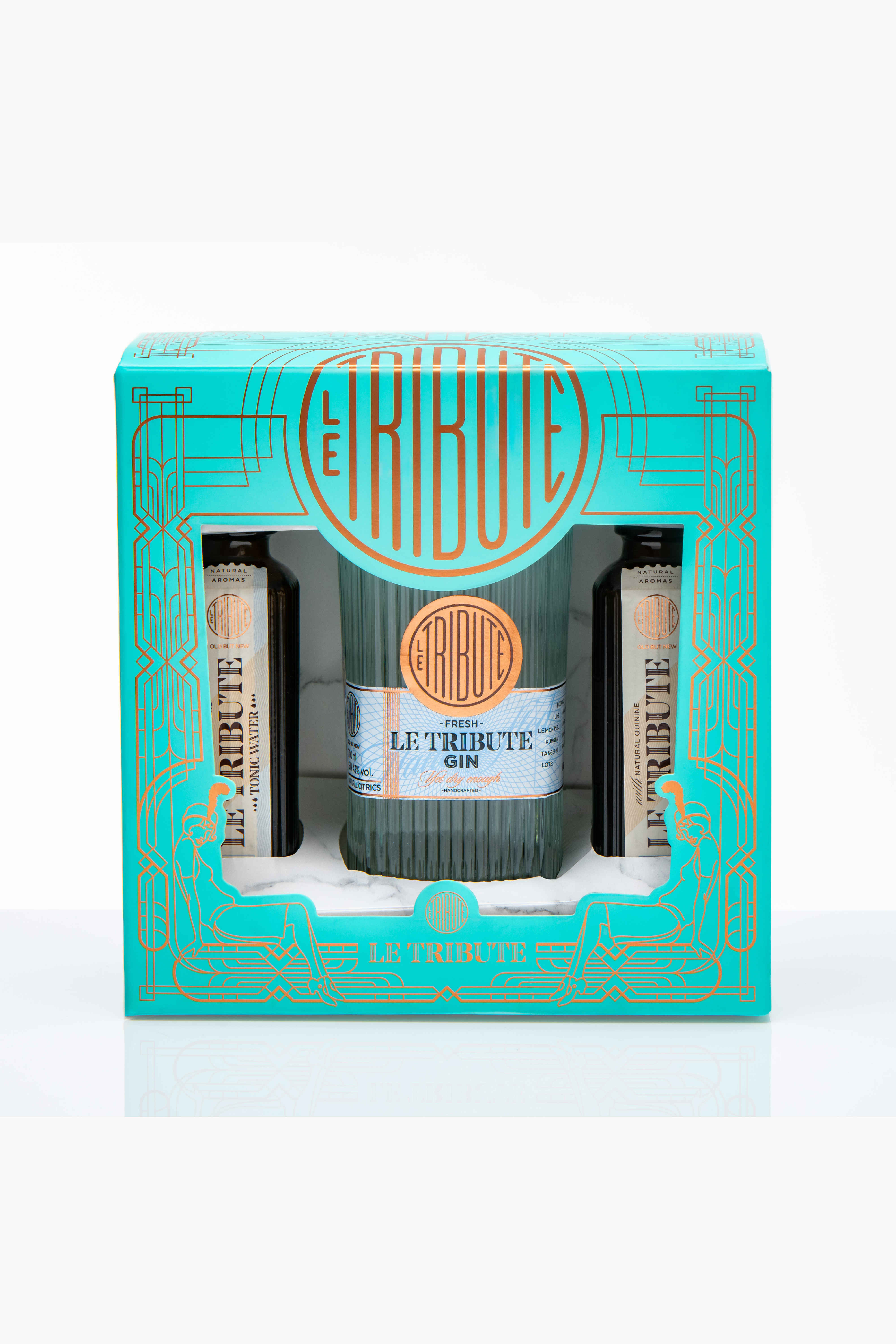LE TRIBUTE Pack Turchese Gin + 2 Toniche Cofanetto Regalo