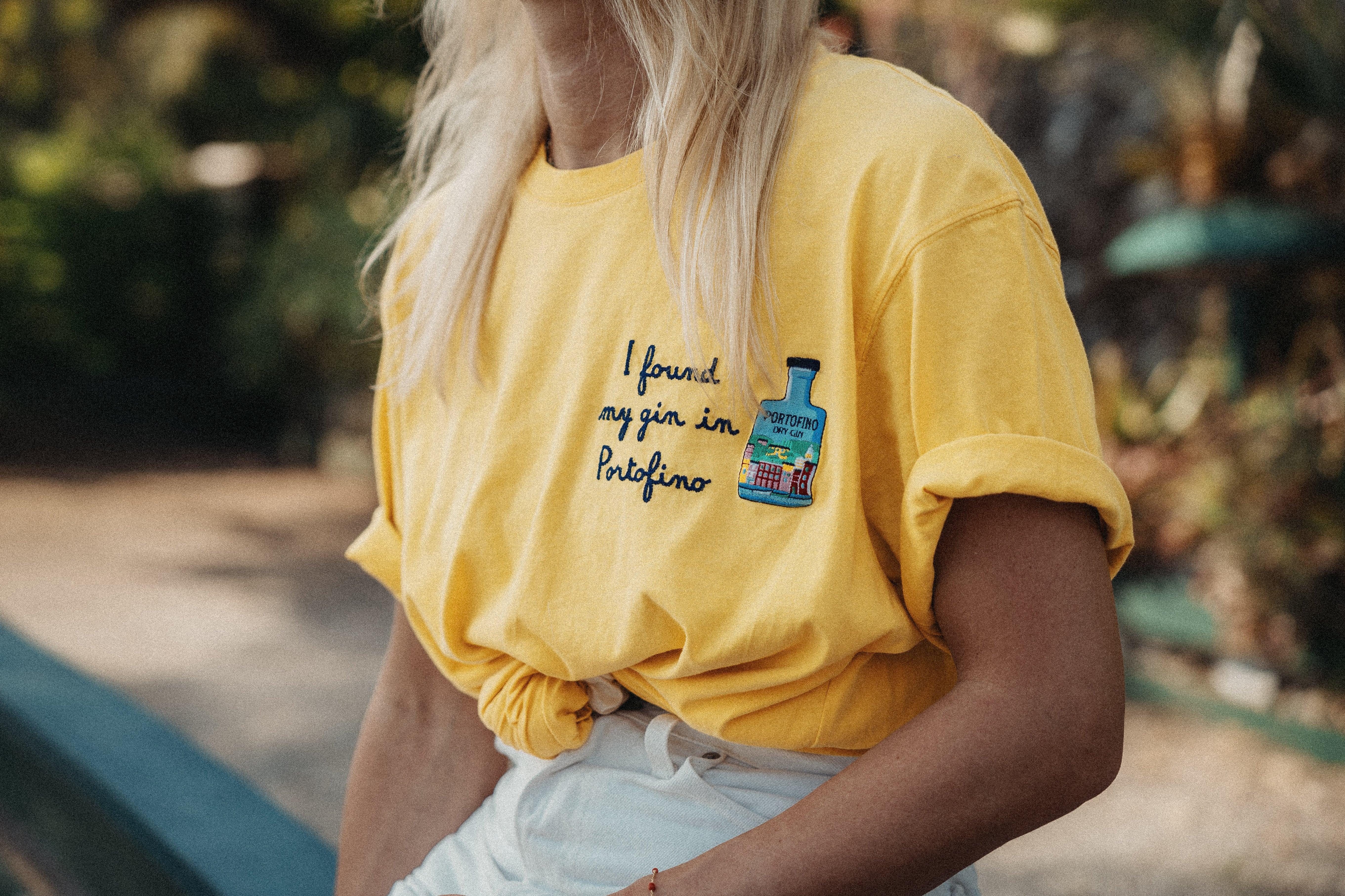 Portofino Gin Lifestyle T-Shirt Cotone Gialla Ricamata