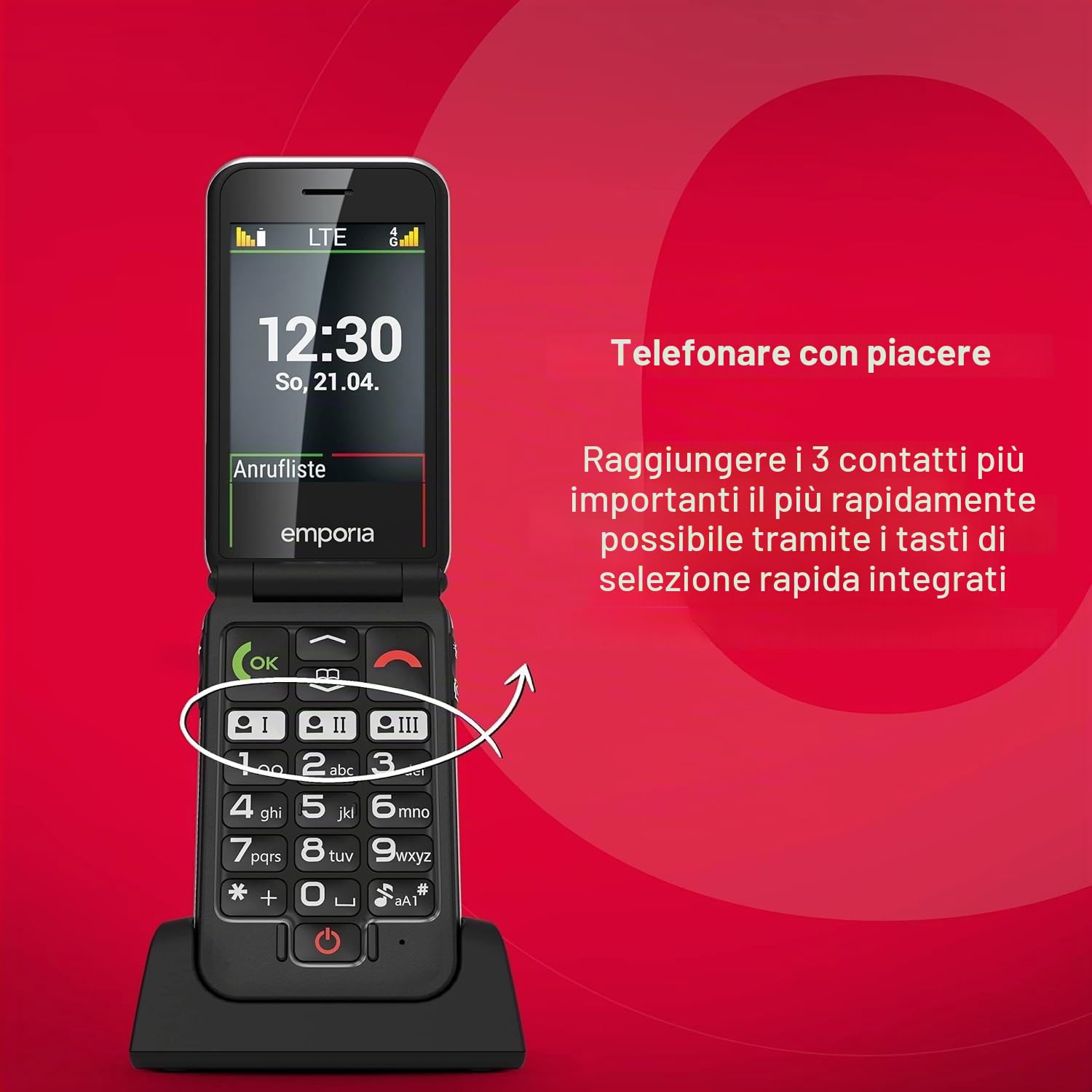 Emporia JOY-LTE Telefono a Conchiglia per Anziani Rosso 2.8"
