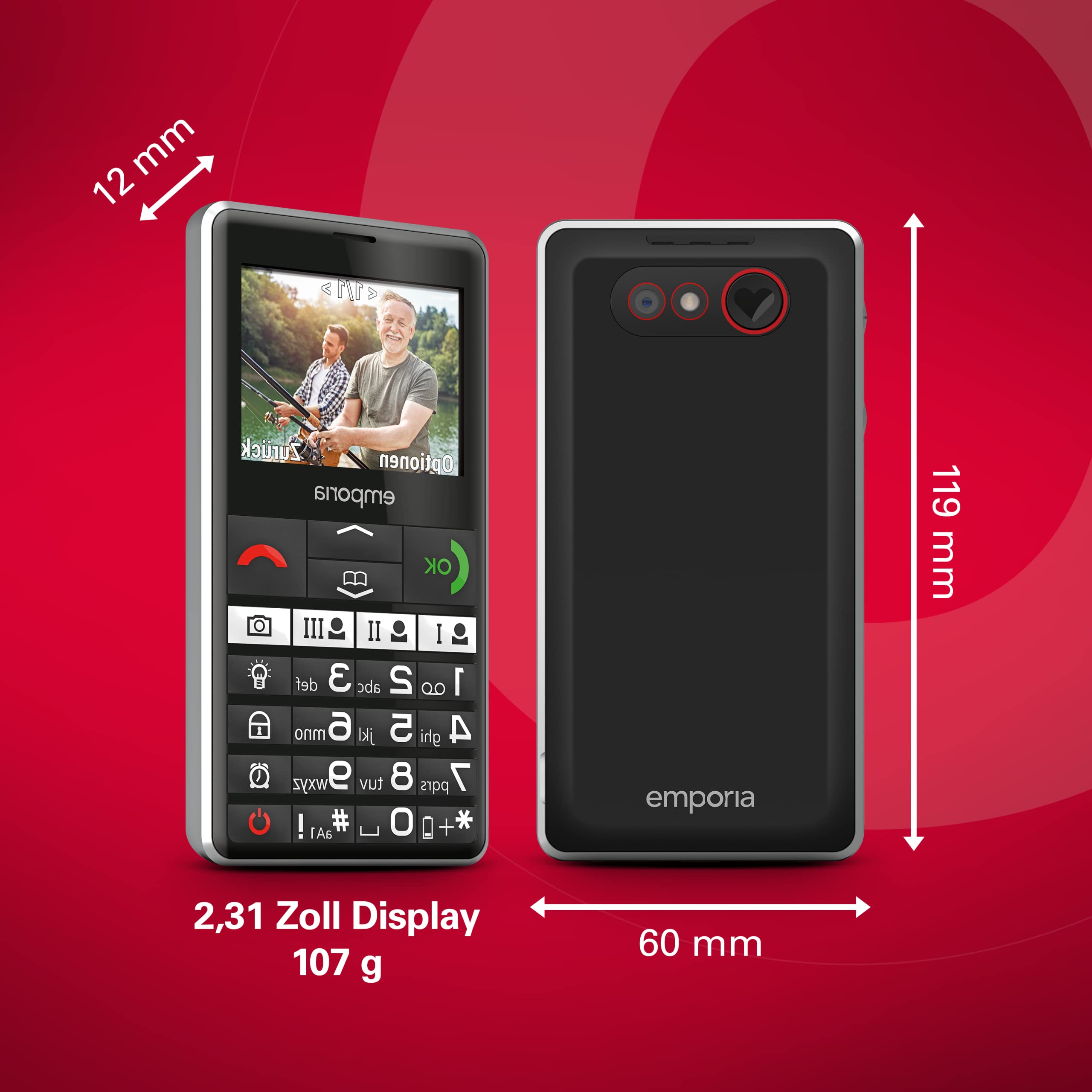 Emporia Pure LTE Telefono per Anziani Nero 4G SOS