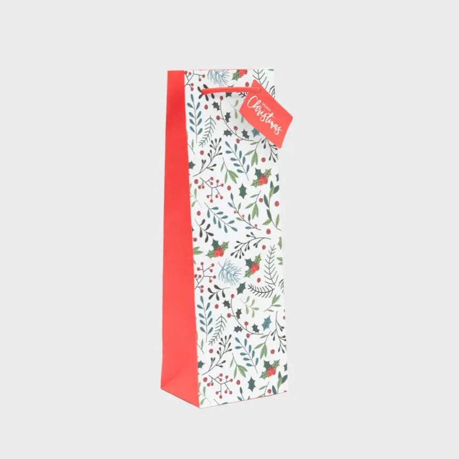 Gift Bag Christmas Holly Sacchetto Regalo per Bottiglia