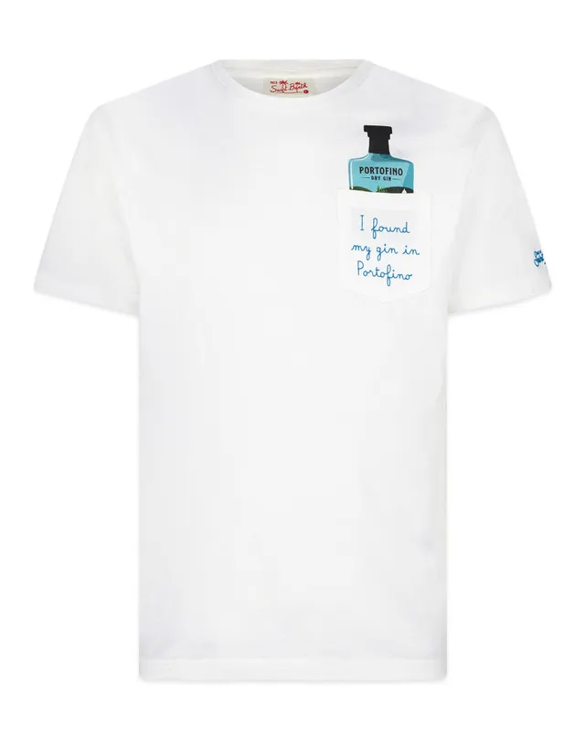 Portofino Gin T-shirt cotone bianco ricamata I found my gin