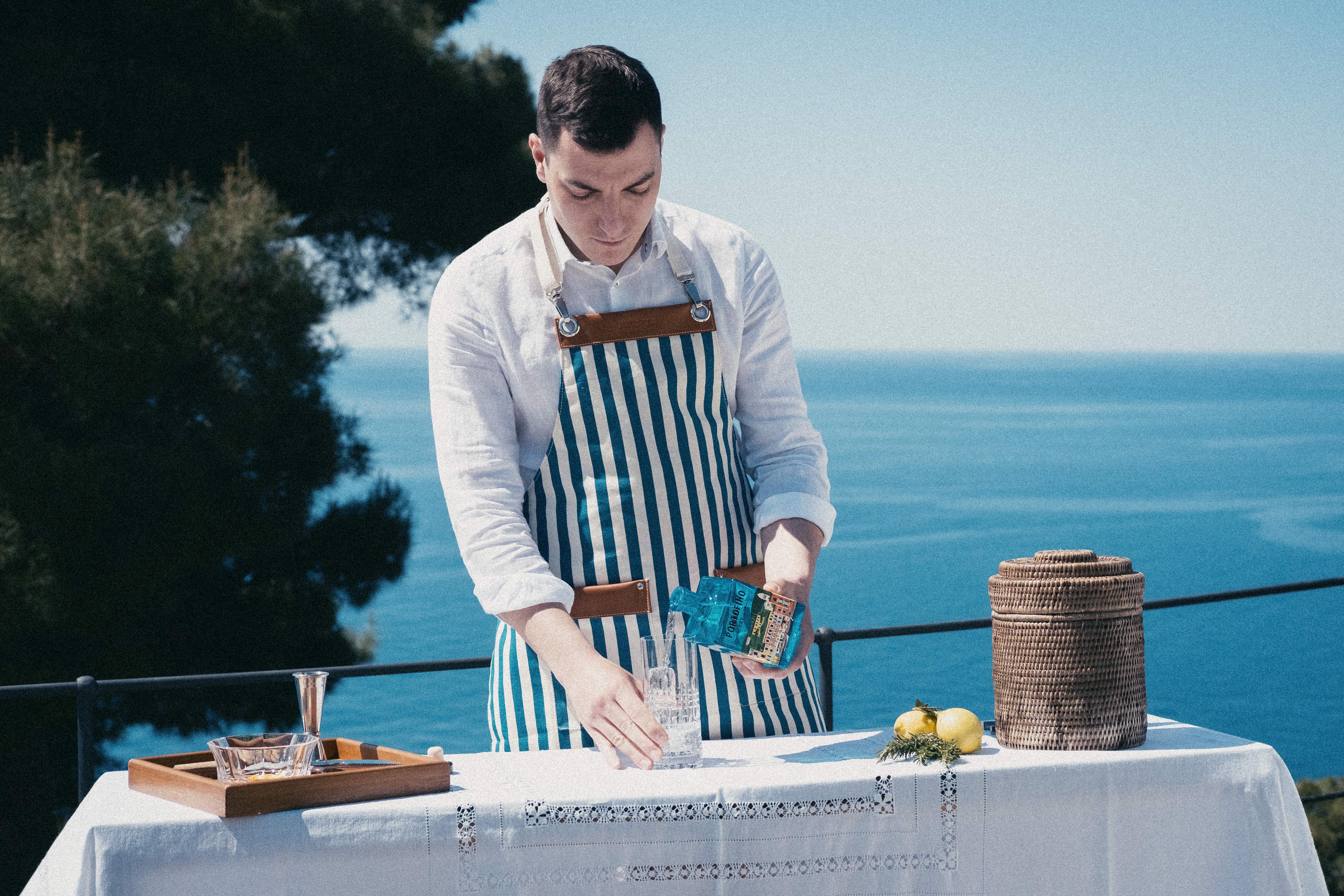 Portofino Gin Lifestyle Grembiule a Righe Cotone con Pelle