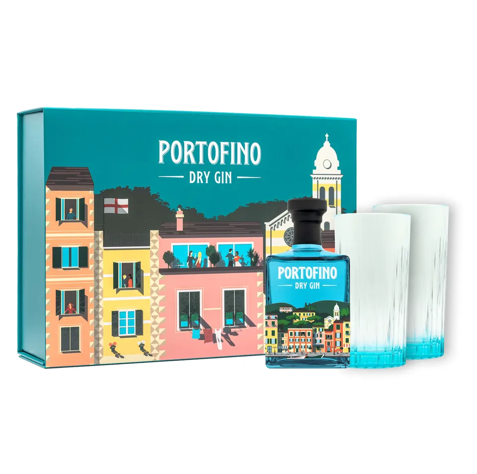 Portofino Gin Bundle Dry Gin 500 ml con 2 Bicchieri Regalo