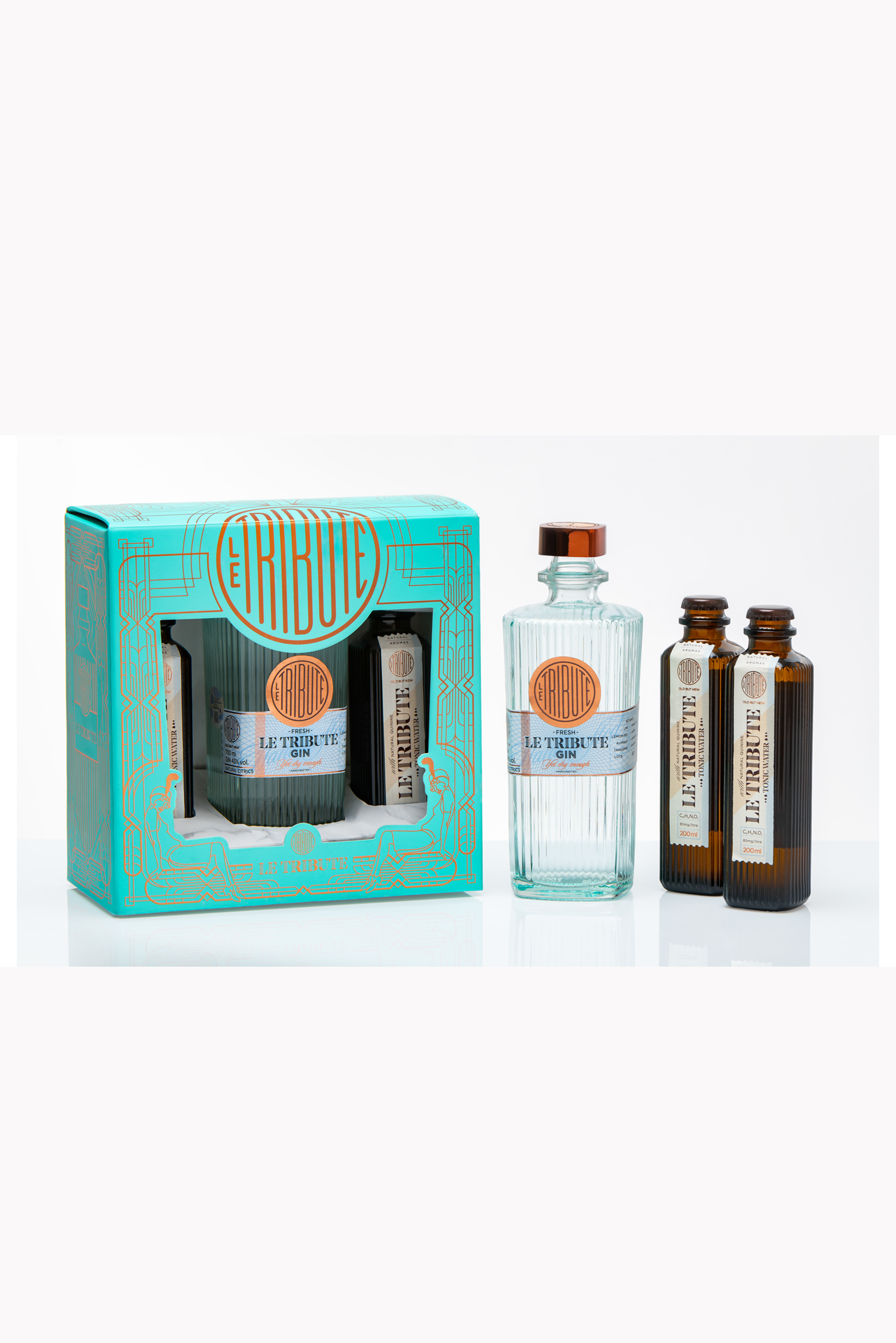 LE TRIBUTE Pack Turchese Gin + 2 Toniche Cofanetto Regalo