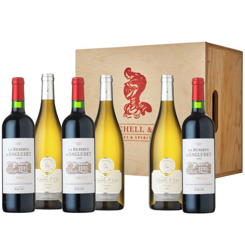 French Premium cofanetto vino 2 bottiglie cassetta legno Margaux Chablis