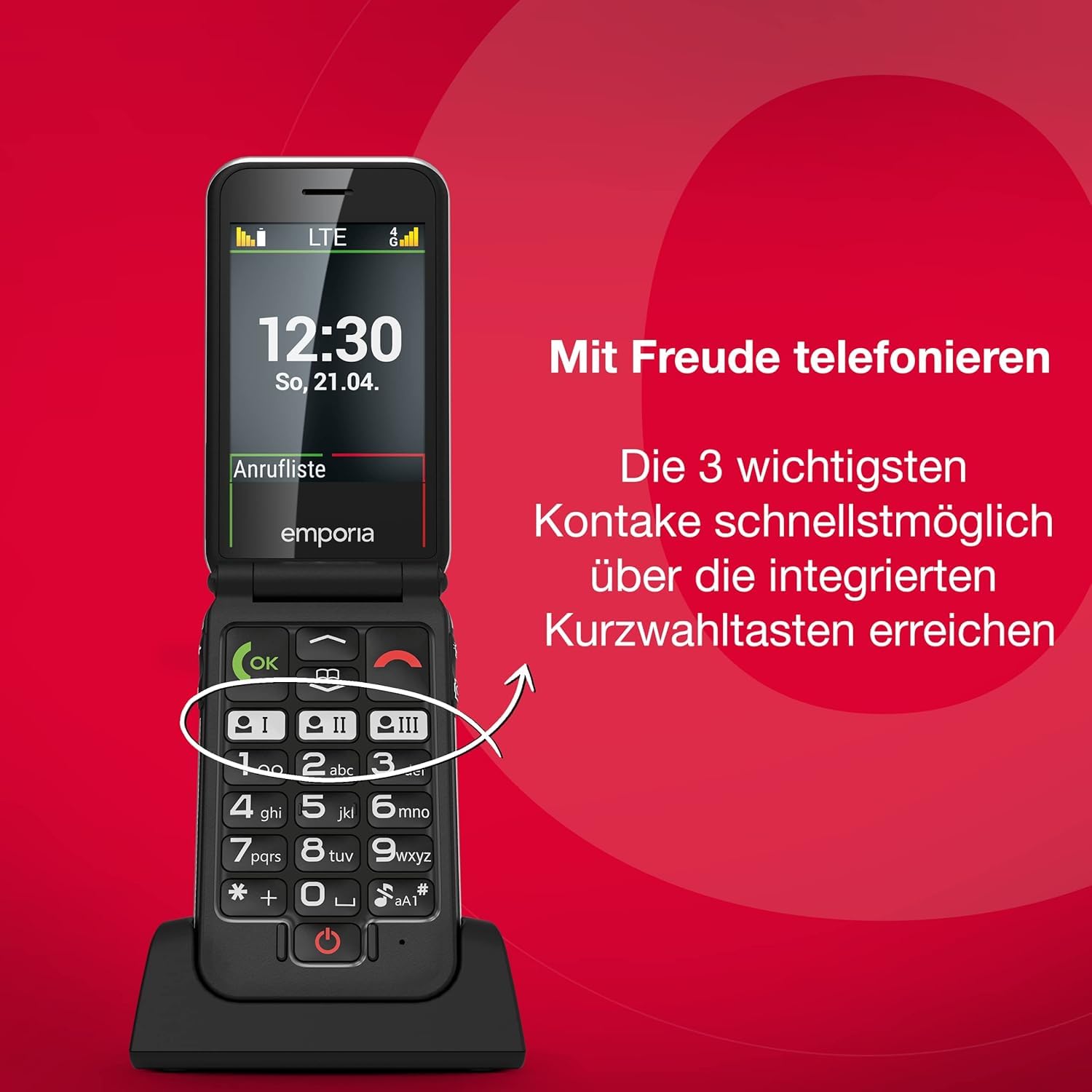 Emporia JOY-LTE Telefono Conchiglia 4G Rosso Display 2,8"