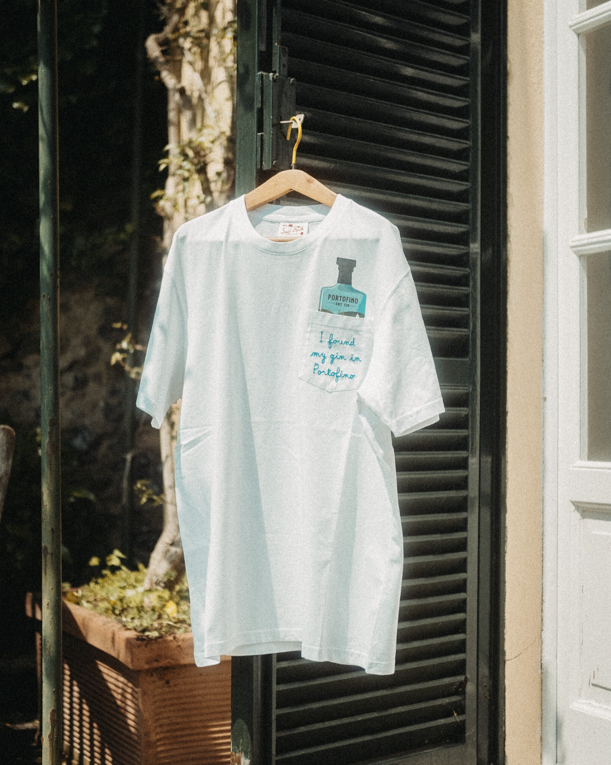 Portofino Gin T-shirt cotone bianco ricamata I found my gin