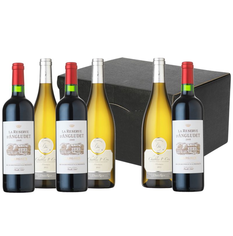 French Premium cofanetto vino 2 bottiglie cassetta legno Margaux Chablis