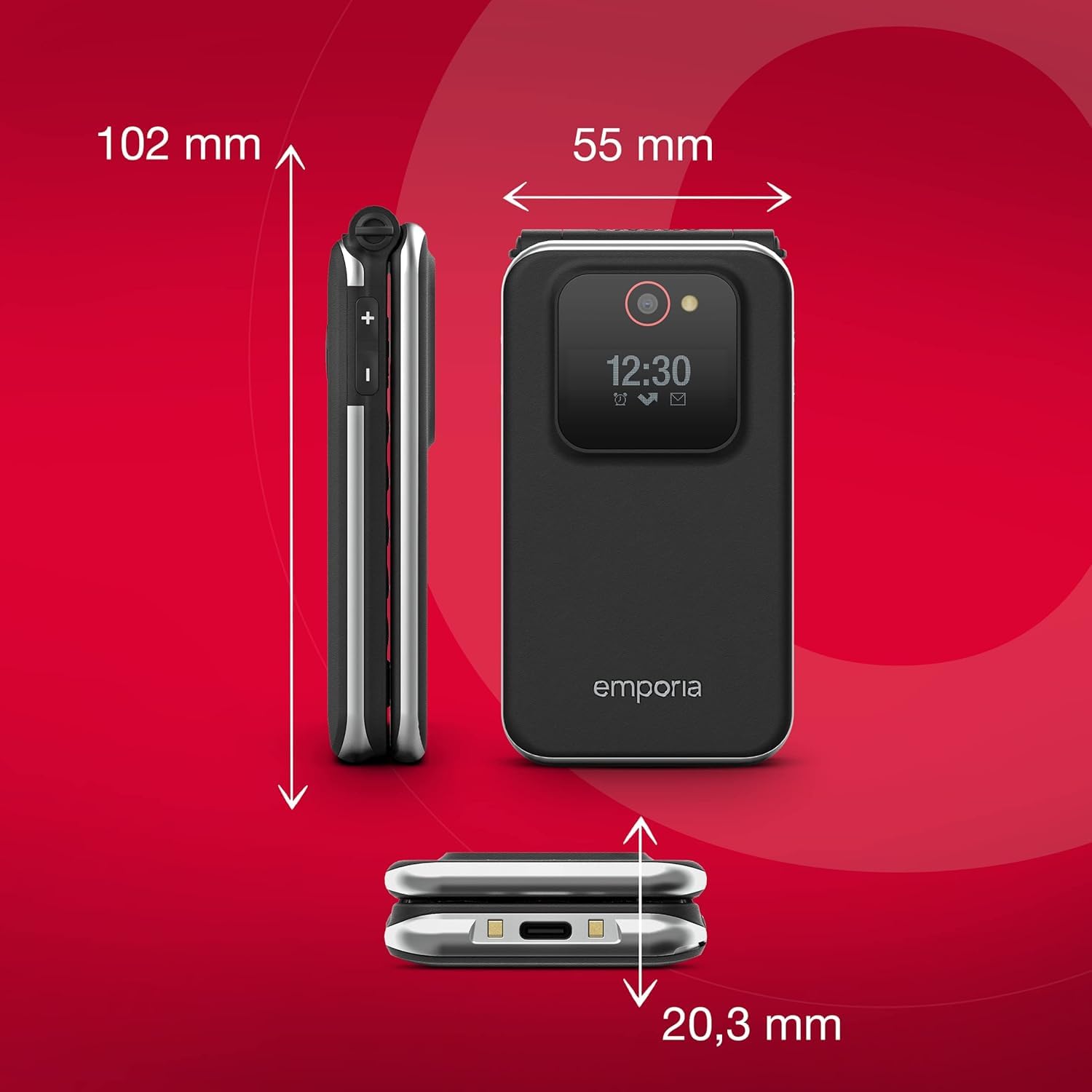 Emporia JOY-LTE Telefono Conchiglia 4G Rosso Display 2,8"