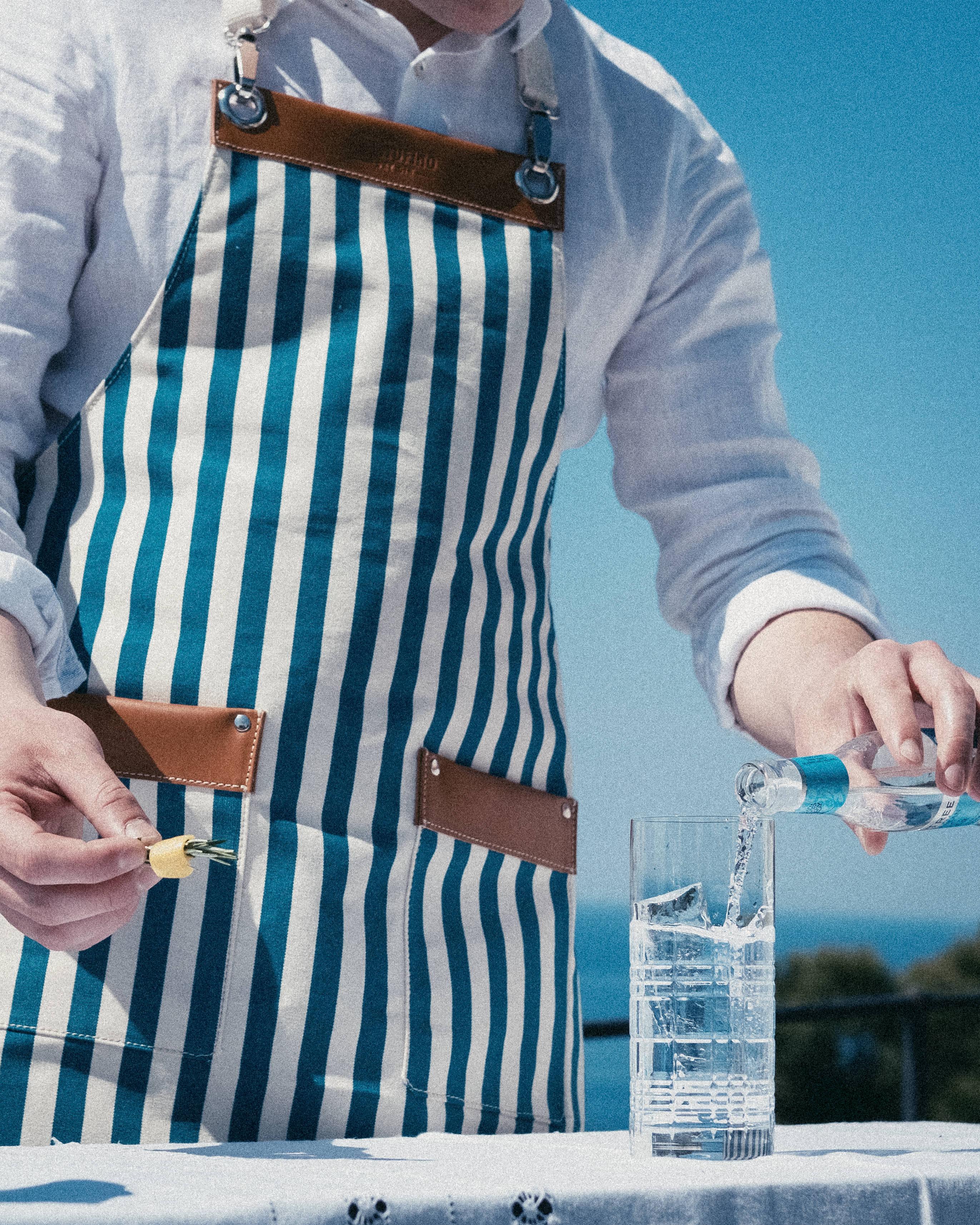 Portofino Gin Lifestyle Grembiule a Righe Cotone con Pelle
