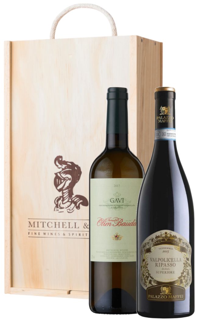 Italian Inspiration cofanetto vino Gavi + Ripasso 2 bottiglie legno