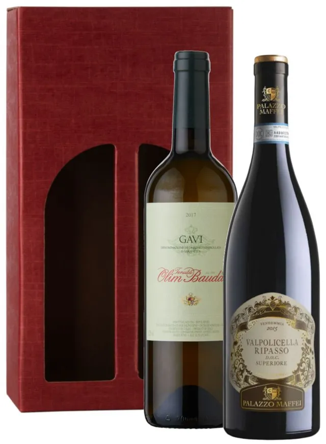 Italian Inspiration cofanetto vino Gavi + Ripasso 2 bottiglie legno
