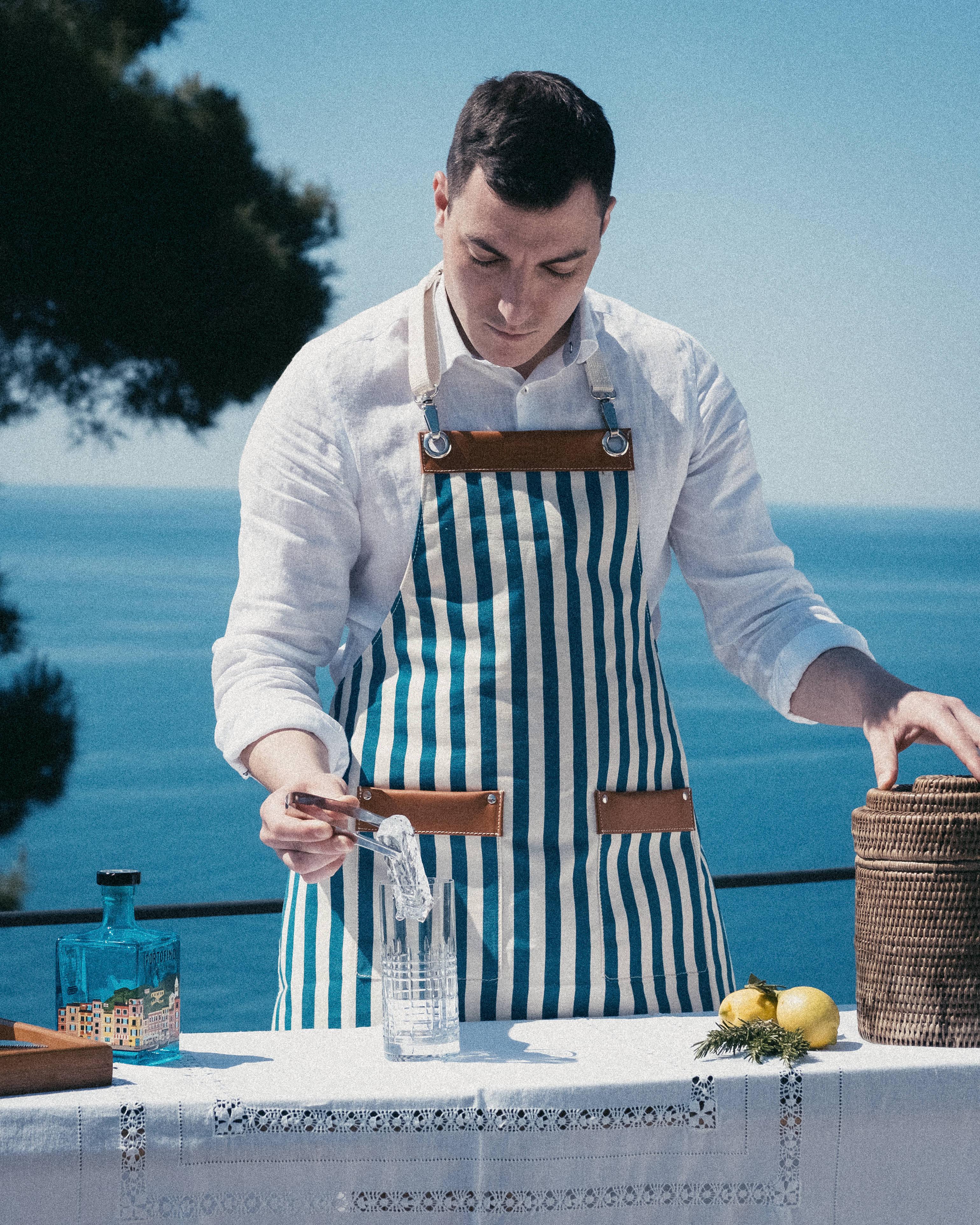 Portofino Gin Lifestyle Grembiule a Righe Cotone con Pelle